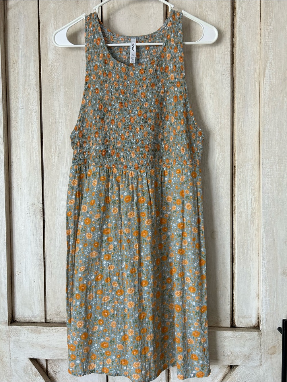 RVCA Sage Green Mini Dress with Orange Floral Print
